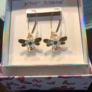 Betsy Johnson Pave Long Drop Bee Earrings.